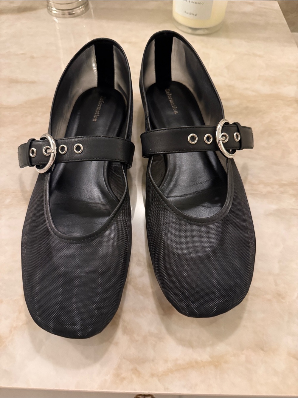 Reformation Black Mary Jane Flats with Silver Buckles